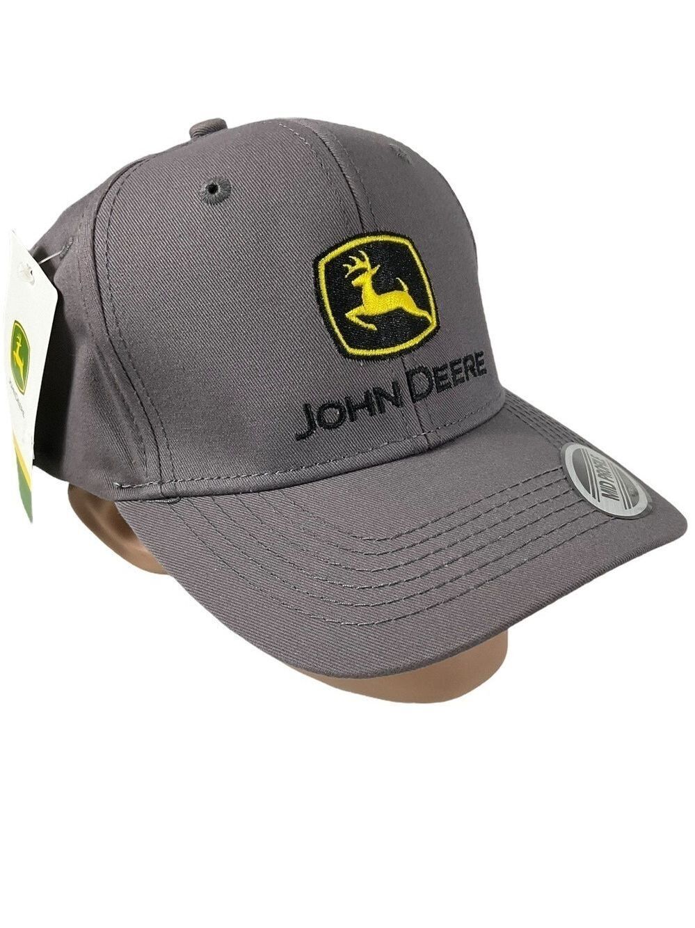 John Deere Charcoal Chino Twill Cap Hat Adjustable Mid Profile Structured